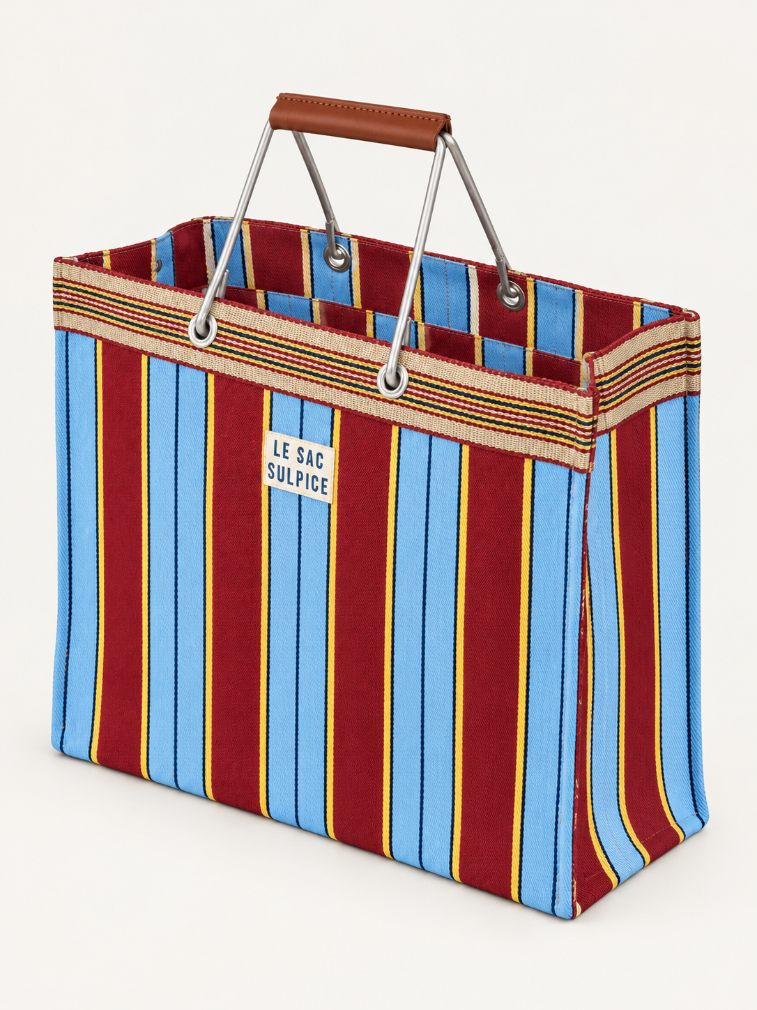 Sorrento large striped tote bag in Porto with leather-wrapped metal handles and contrast trim, side angle