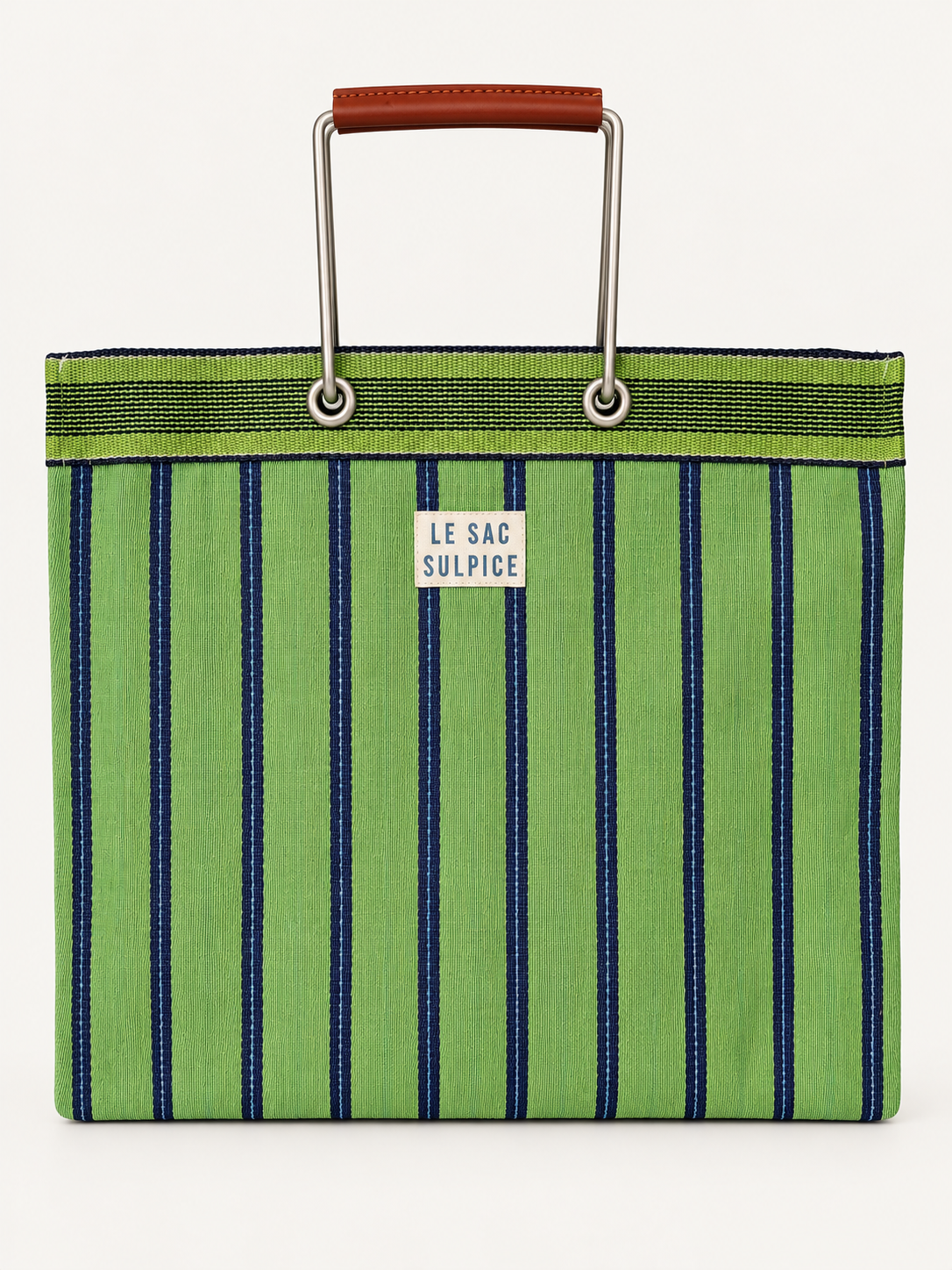 Sorrento large striped tote bag in Verdure with leather-wrapped metal handles and contrast trim