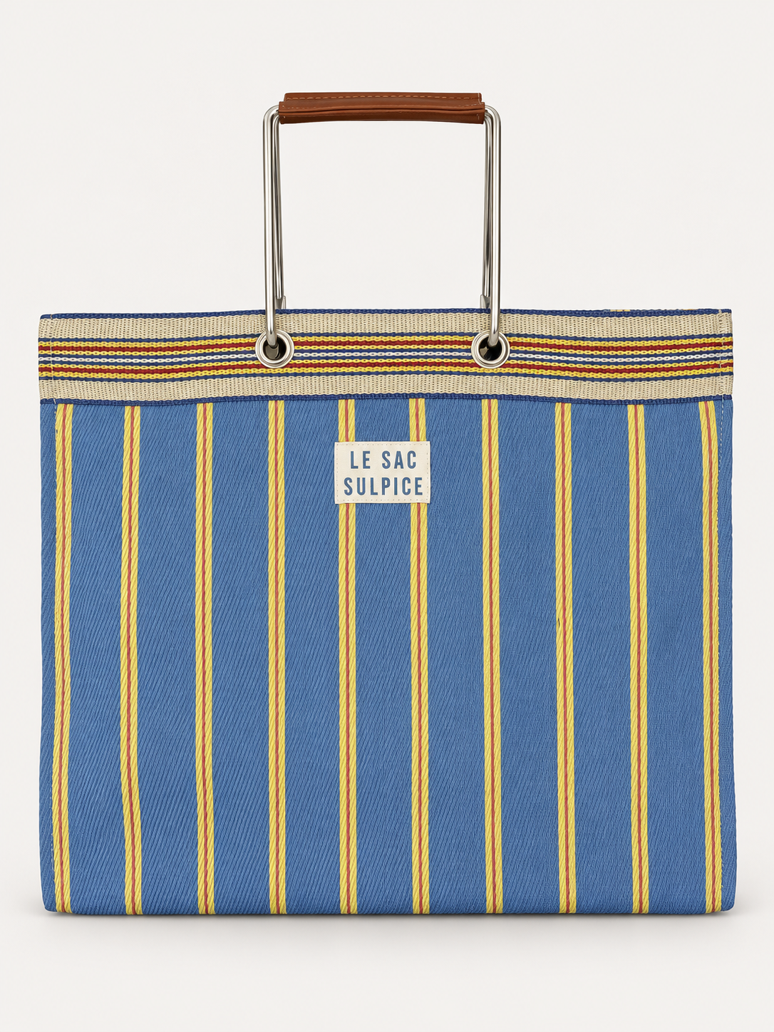 Sorrento large striped tote bag in Regatta with leather-wrapped metal handles and contrast trim