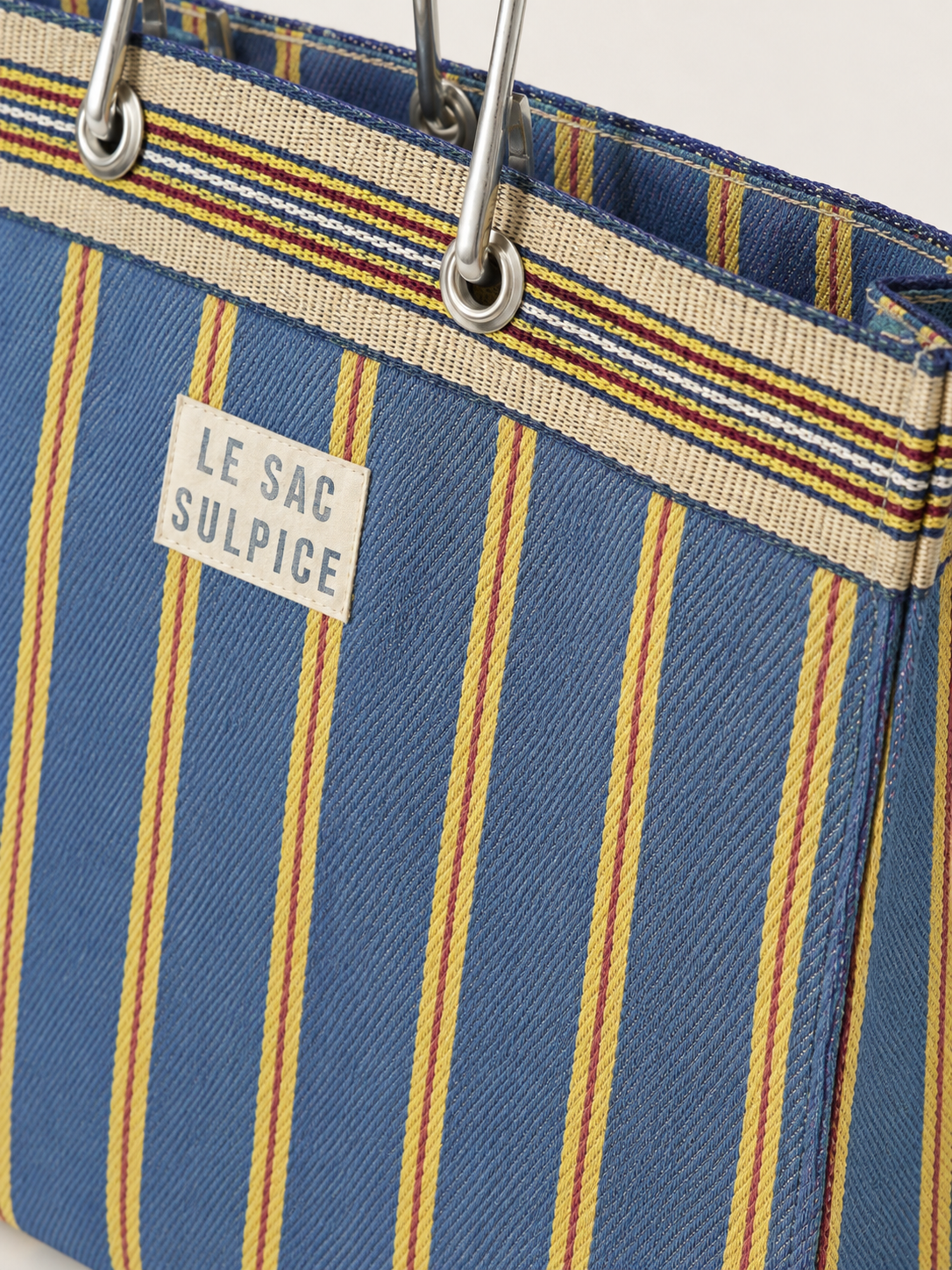 Sorrento large striped tote bag in Regatta with leather-wrapped metal handles and contrast trim, view 3