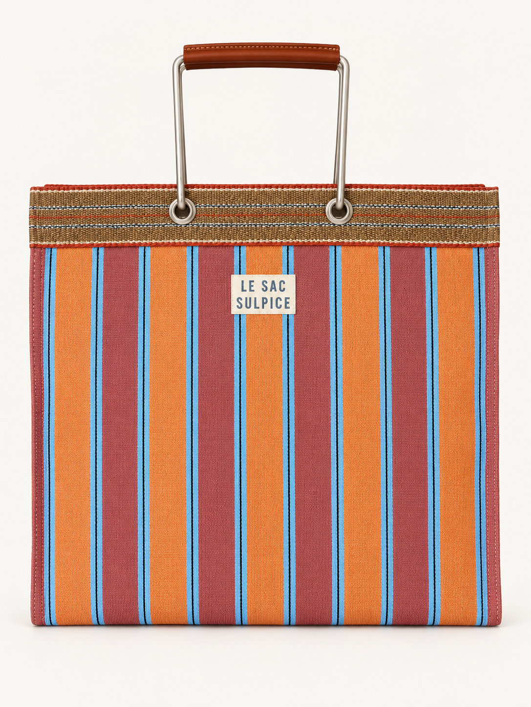 Sorrento large striped tote bag in Sunrise with leather-wrapped metal handles and contrast trim