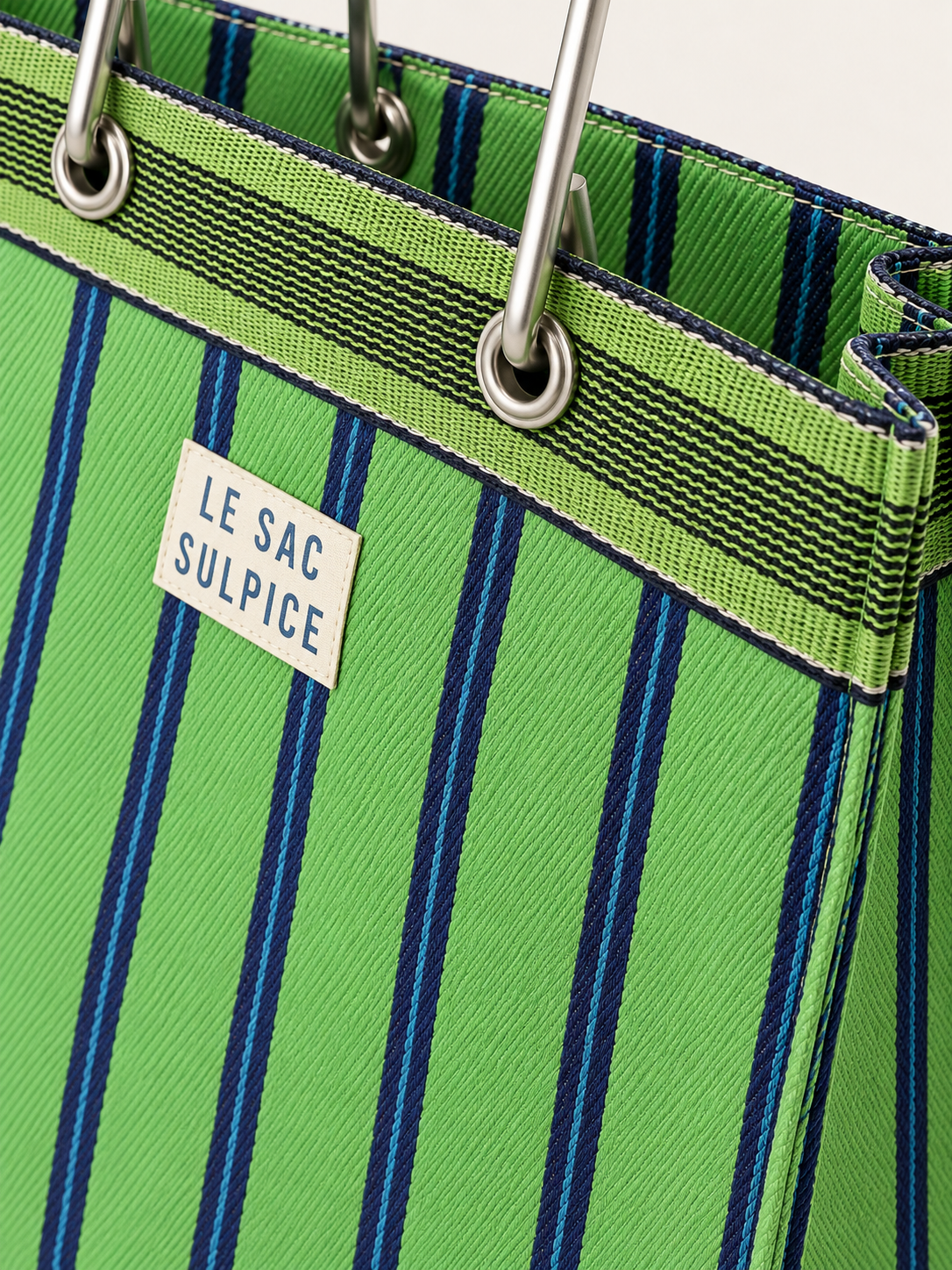 Sorrento large striped tote bag in Verdure with leather-wrapped metal handles and contrast trim, view 3